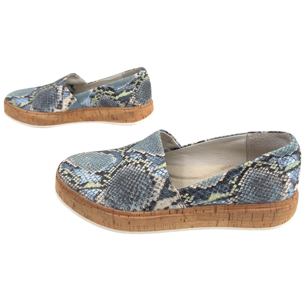 Franco Sarto Derek Women's Blue Snakeskin‎ Leather Platform Slip On Sneakers 6M